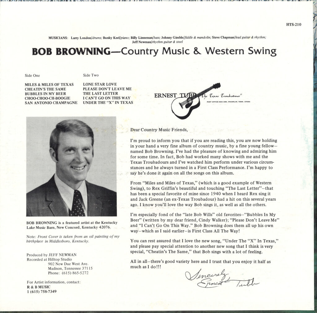 Bob Browning - Country Music and Western Swing back cover