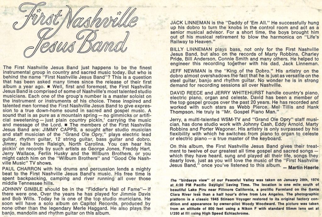 Martin Haerle's write-up for the First Nashville Jesus Band