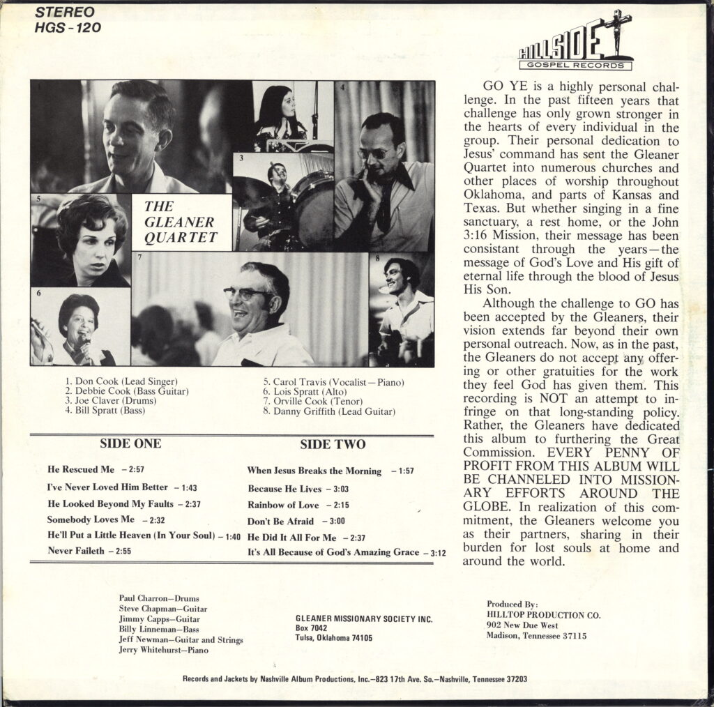 The Gleaner Quartet - Go Ye Into All the World back cover