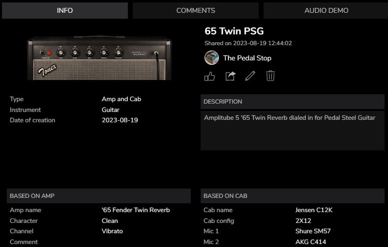 TONEX settings for my Fender Twin tone profile