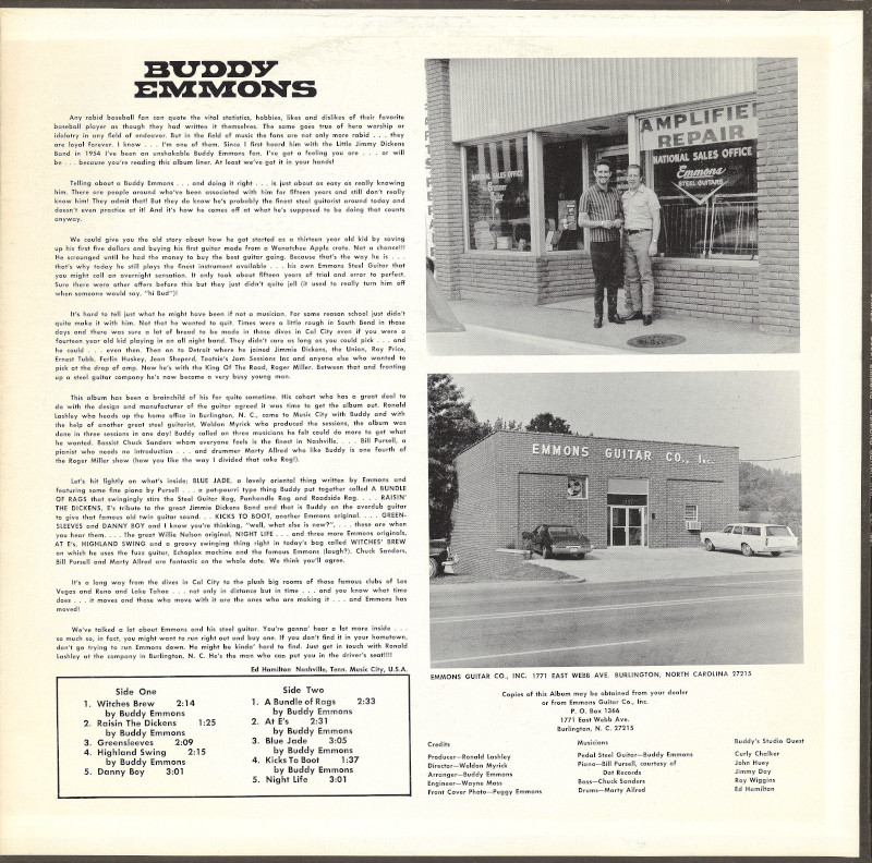 Buddy Emmons - Emmons Guitar Inc. ("The Black Album") back cover